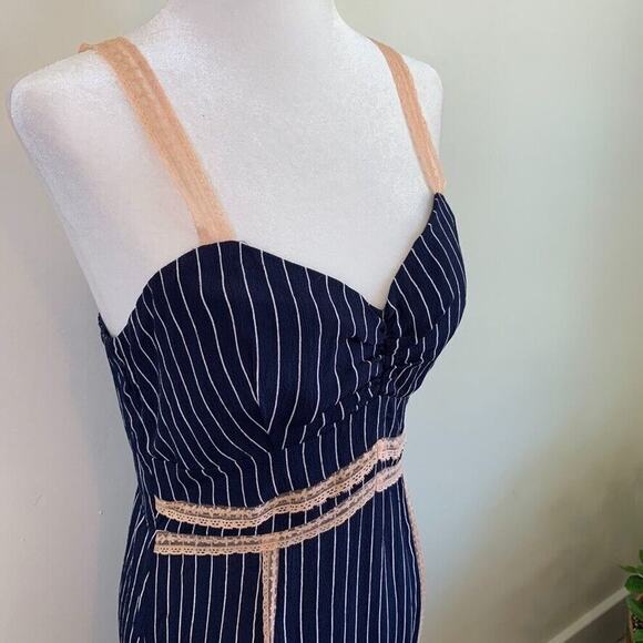 Reformation Dresses & Skirts - Cleobella Maxi Lace Inset Bodice Striped Dress S Navy Blue 56"